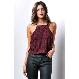 Kendall + Kylie Maroon Burgundy Crochet Lace Racerback Top M Holiday Holidays